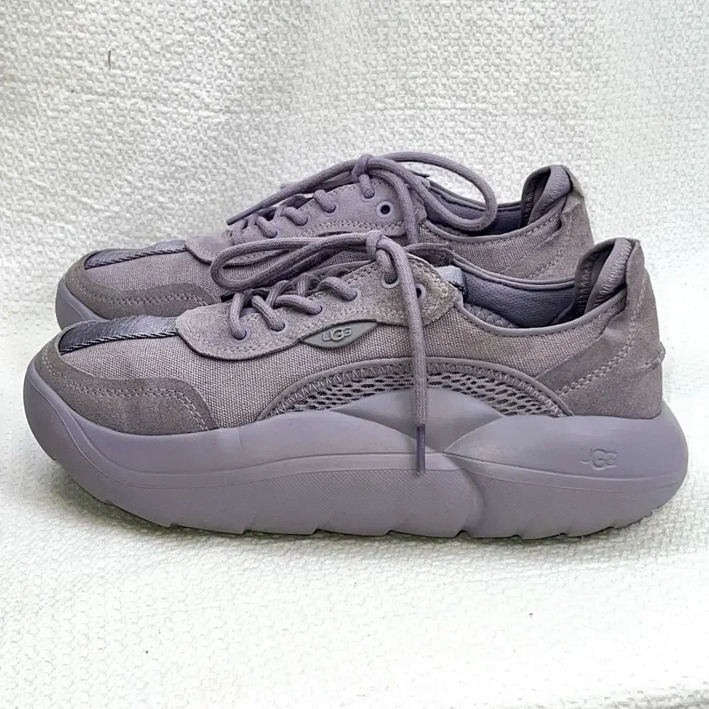 UGG LA Cloud Lace Women’s 9 Stormy Grey Suede Chunky Sneakers Purple Lavander